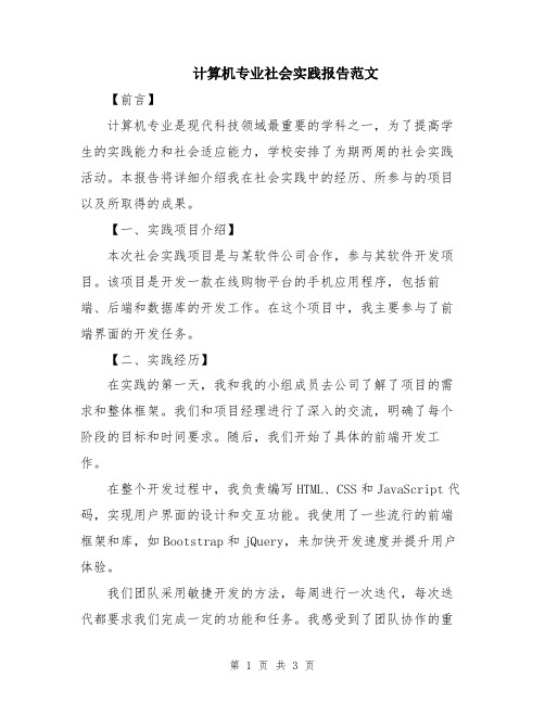 计算机专业社会实践报告范文