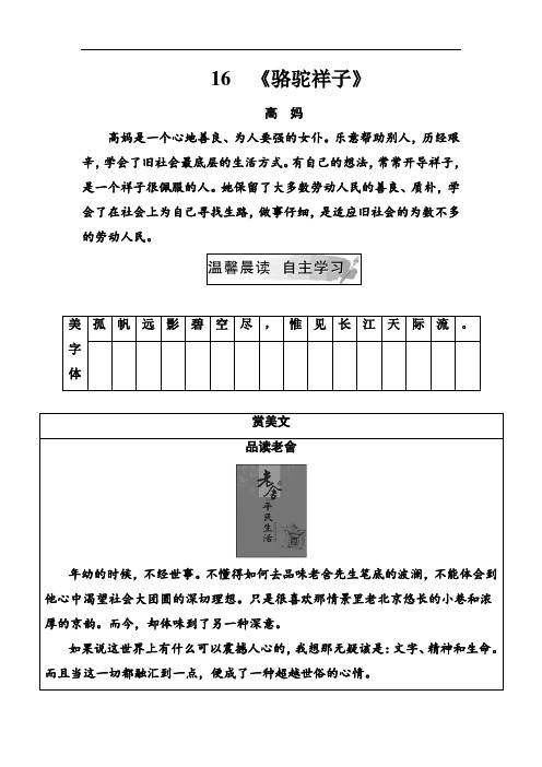 第8单元16《骆驼祥子》 配套习题高中语文选修欣赏Word版含解析