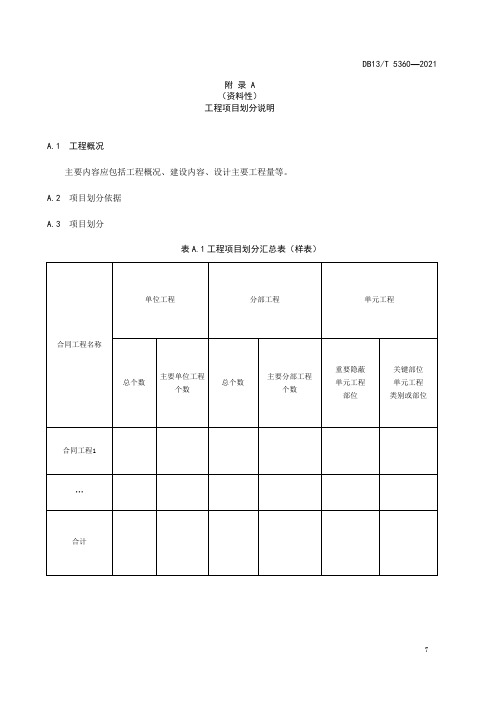 水力工程项目划分说明、确认表、独立建筑物、水利枢纽、河道堤防、引水(渠道)工程项目划分