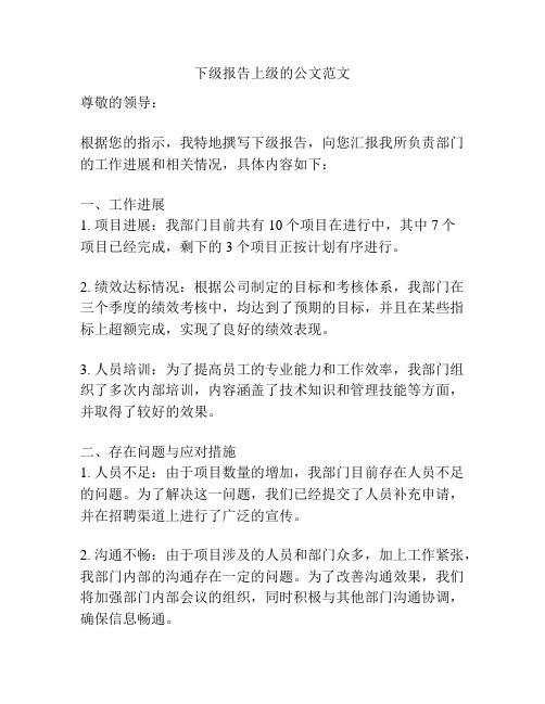 下级报告上级的公文范文