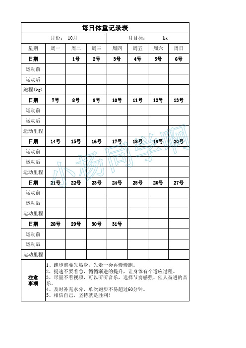 体重控制记录表