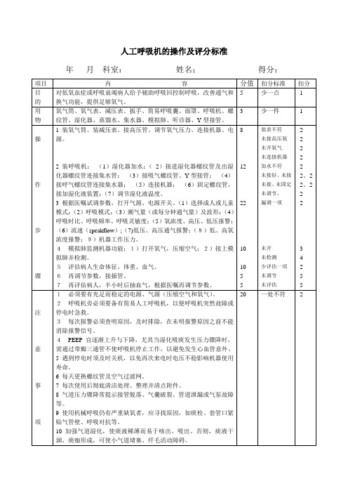 人工呼吸机的操作及评分标准