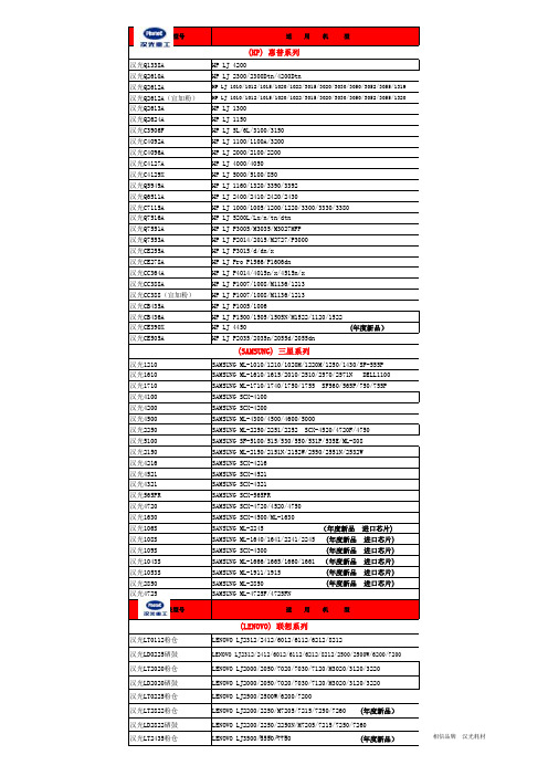 汉光耗材型号对照表