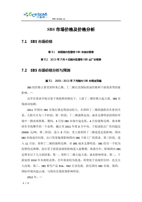 SBS市场价格及价格分析