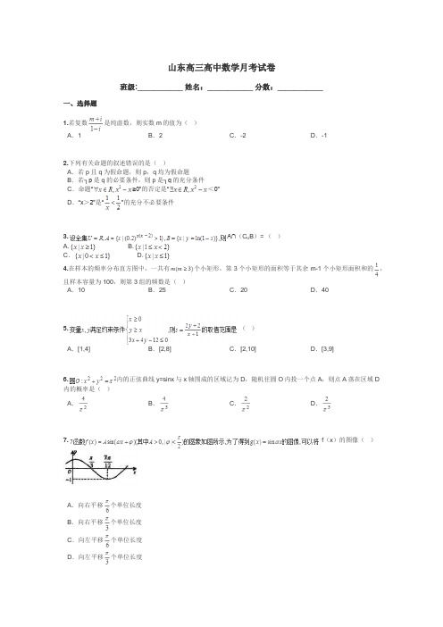 山东高三高中数学月考试卷带答案解析