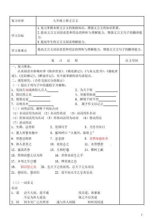 江苏省灌南县中考语文专项复习文言文九上学案