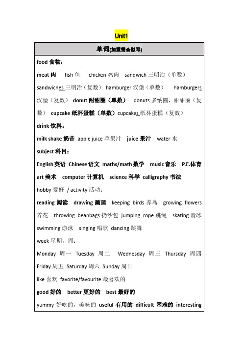 北京版五年级英语上册第一单元知识点总结