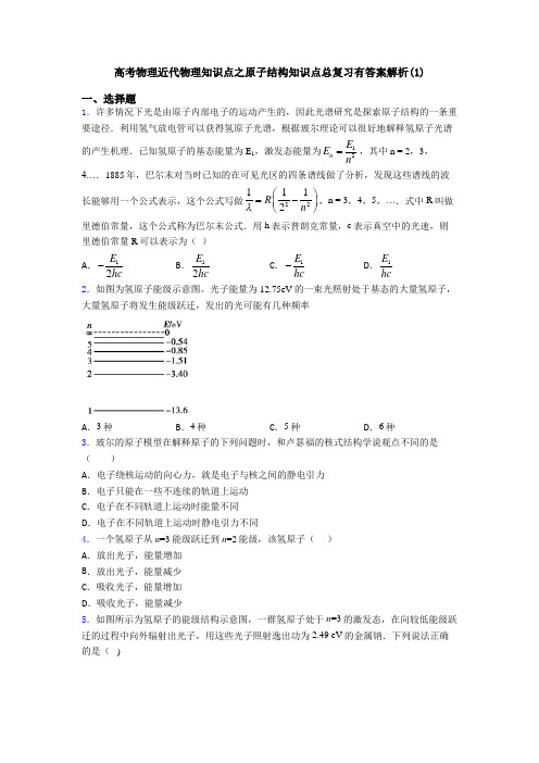 高考物理近代物理知识点之原子结构知识点总复习有答案解析(1)