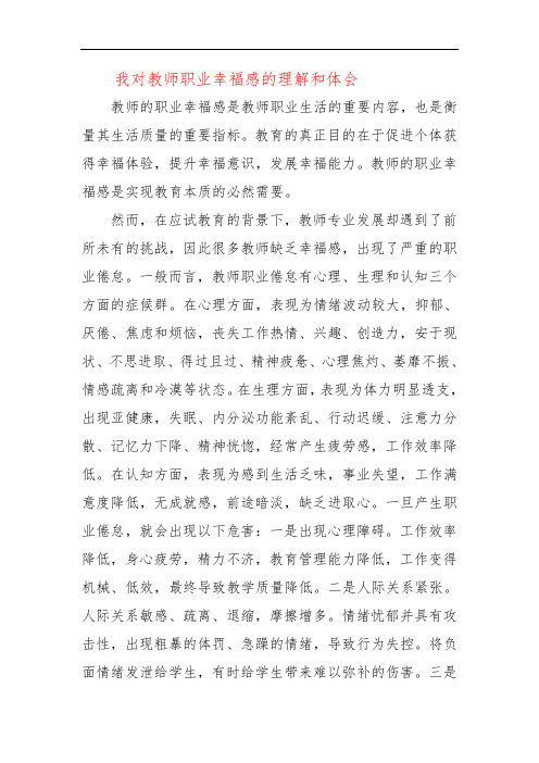 我对教师职业幸福感的理解和体会