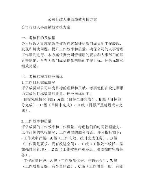 公司行政人事部绩效考核方案