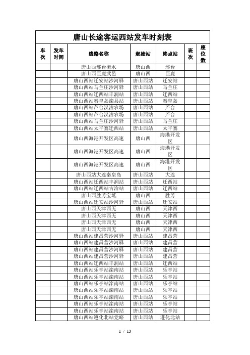 唐山长途客运西站发车时刻表