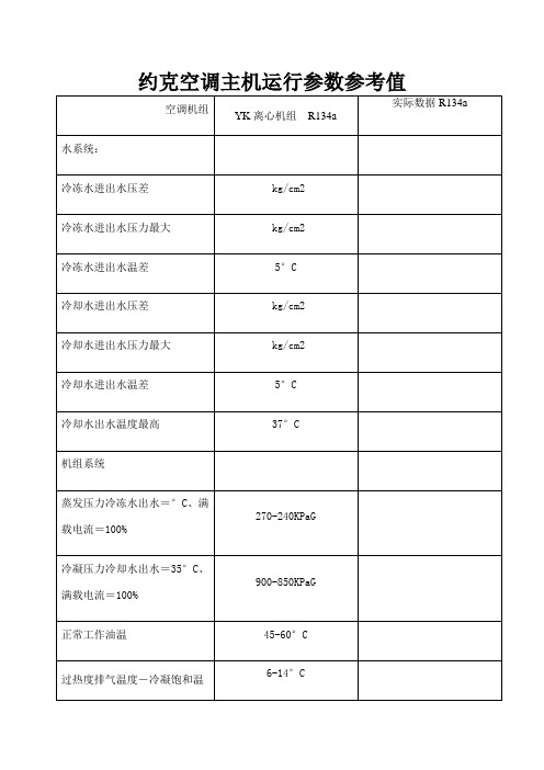 约克空调主机运行参数参考值