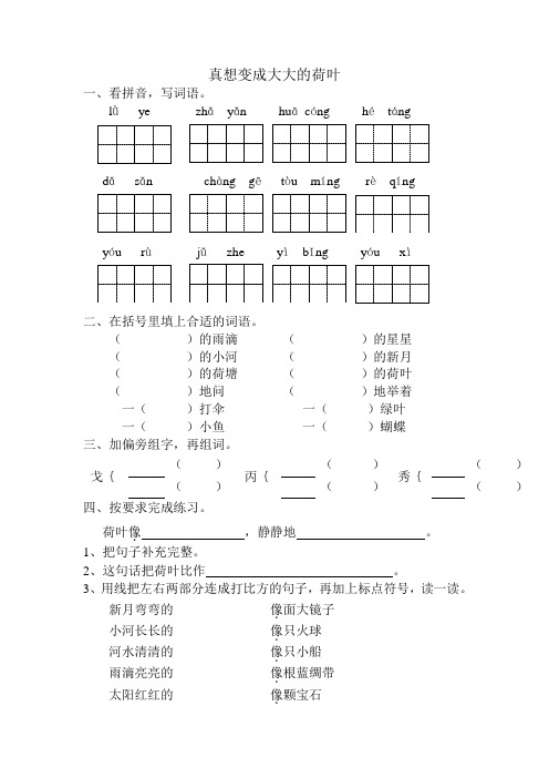 苏教版二年级语文下册练习题  真想变成大大的荷叶