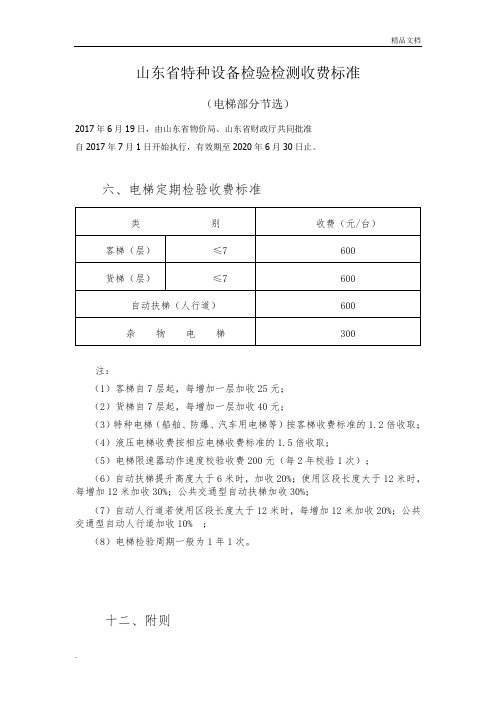 山东省特种设备检验检测收费标准