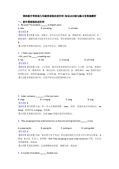 译林版中考英语九年级英语现在进行时-知识点归纳与练习含答案解析