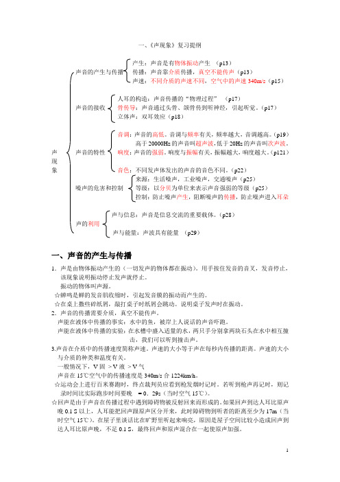 第一章：声现象复习提纲