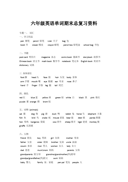 2021年六年级英语单词期末总复习资料