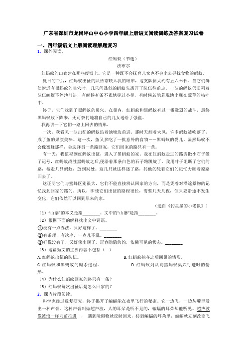 广东省深圳市龙岗坪山中心小学四年级上册语文阅读训练及答案复习试卷