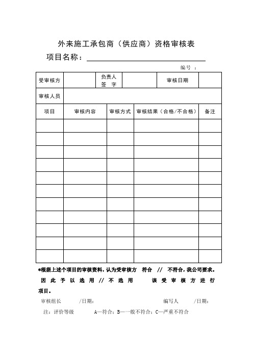 外来施工承包商审核表和现场检查表