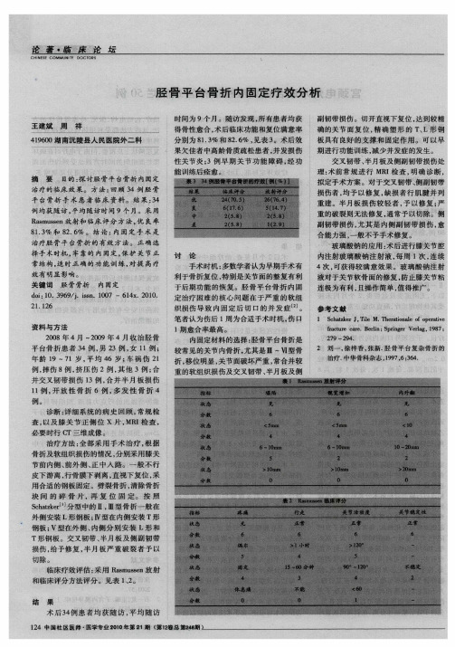 胫骨平台骨折内固定疗效分析