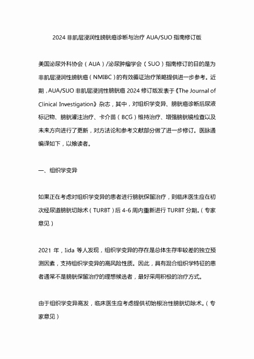 2024非肌层浸润性膀胱癌诊断与治疗AUASUO指南修订版