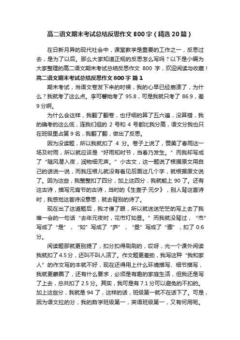 高二语文期末考试总结反思作文800字（精选20篇）