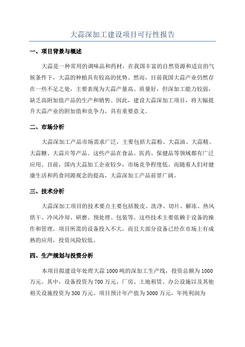 大蒜深加工建设项目可行性报告