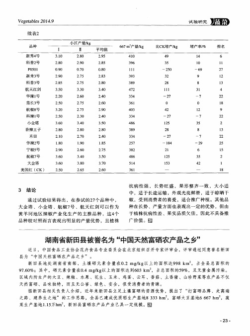 湖南省新田县被誉名为“中国天然富硒农产品之乡”