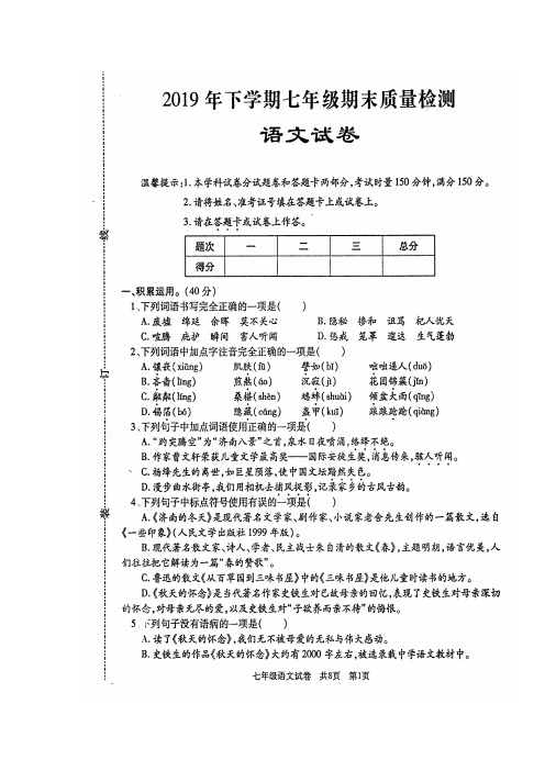 湖南省娄底市2019-2020学年七年级上学期期末考试语文试题