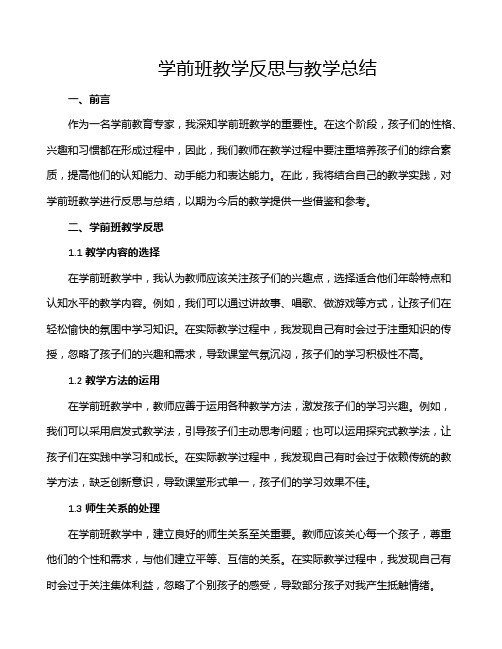 学前班教学反思与教学总结