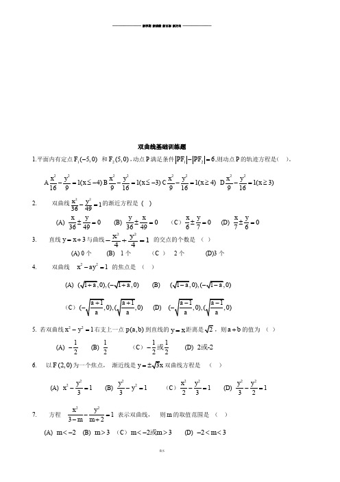 高中数学人教A版选修2-1双曲线基础训练题.docx