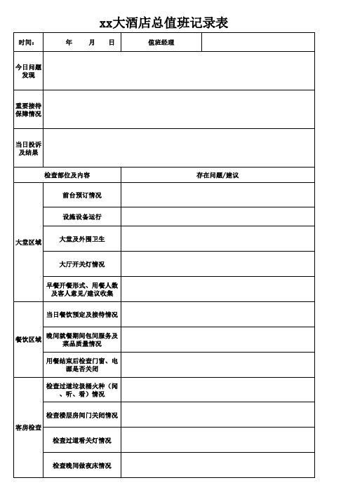 酒店总值班记录表