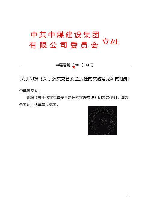 关于落实党管安全责任的实施意见(修改)