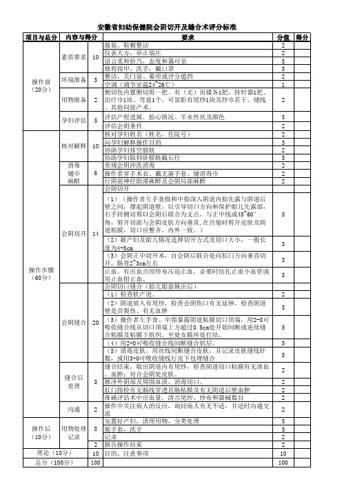 会阴切开及缝合术评分标准