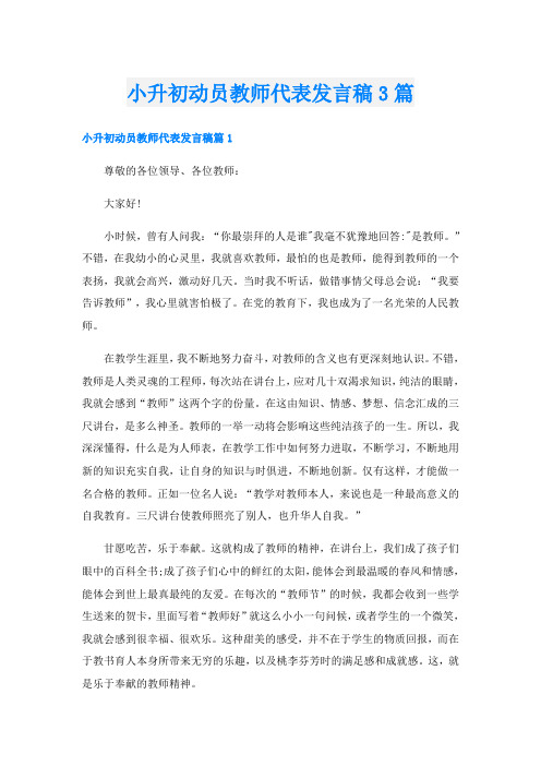 小升初动员教师代表发言稿3篇