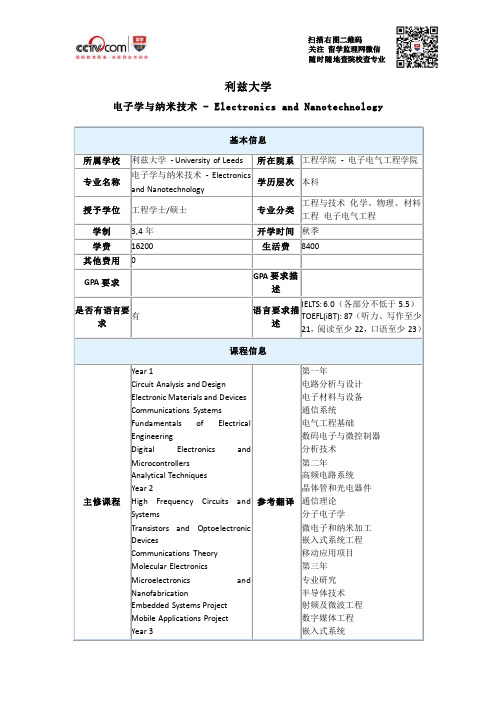 利兹大学电子学与纳米技术本科