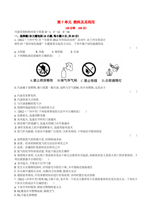 初中化学上册 单元测试 第7单元 燃料及其利用(含答案)