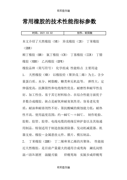 常用橡胶的技术性能指标参数之欧阳数创编