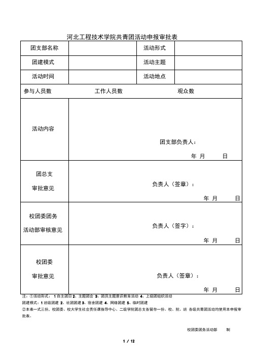 各类活动项目申报审批表