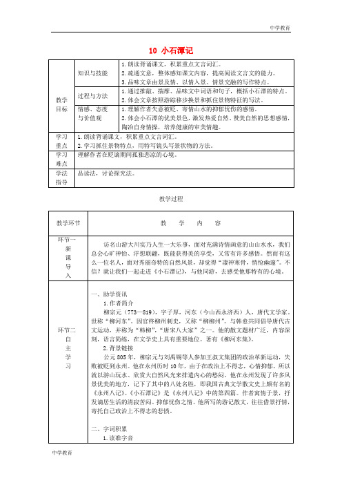 2018_2019学年八年级语文下册第三单元10小石潭记教案新人教版