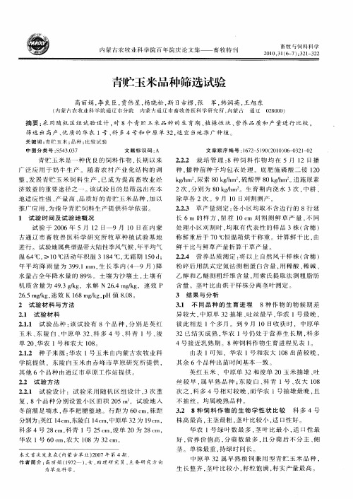 青贮玉米品种筛选试验