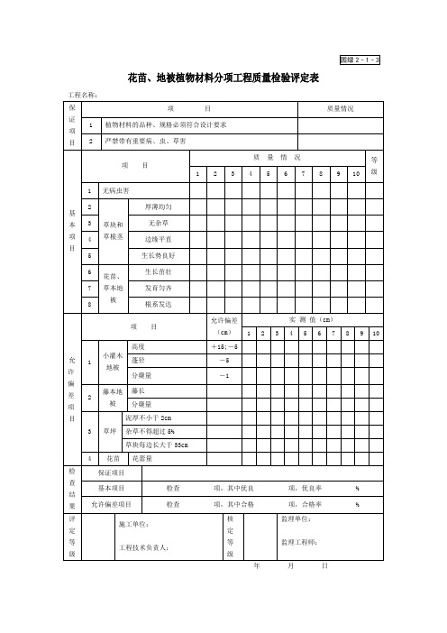 园绿2-1-3花苗、地被植物材料分项工程质量检验评定表