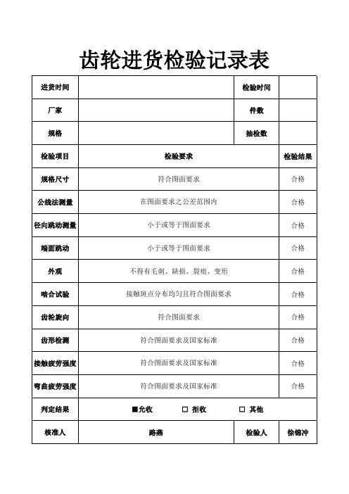 紧固件检验记录