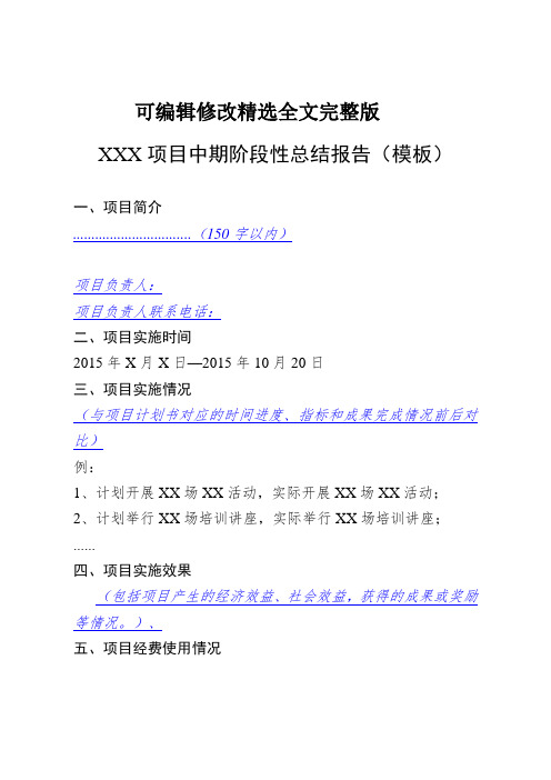 XXX项目中期阶段性总结报告模板精选全文完整版