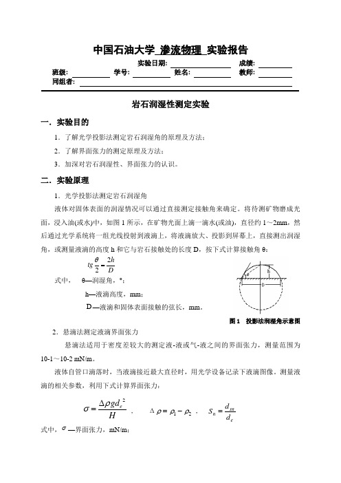 岩石润湿性测定实验资料