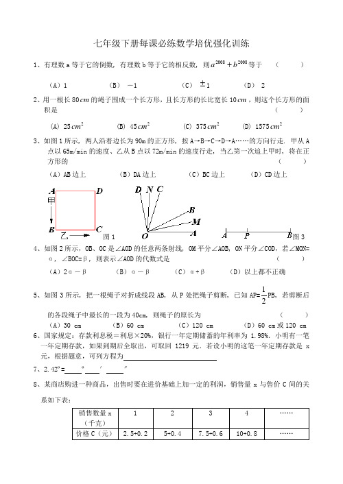 七年级下册每课必练数学培优强化训练