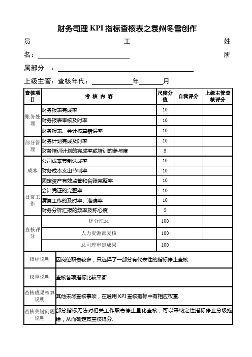 财务部各岗位KPI指标考核表