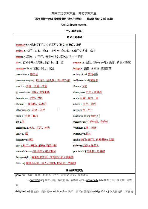 2021年高考英语一轮复习讲练测(译林牛津版)：模块4.2 Sports events(讲)