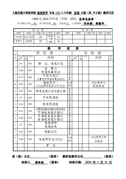 上海交通大学医学院 临床医学 专业2008级八年制 法语 大班(共 个