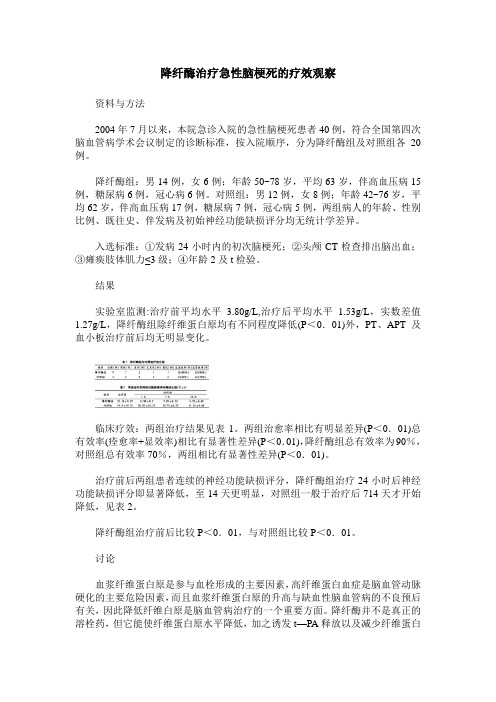 降纤酶治疗急性脑梗死的疗效观察